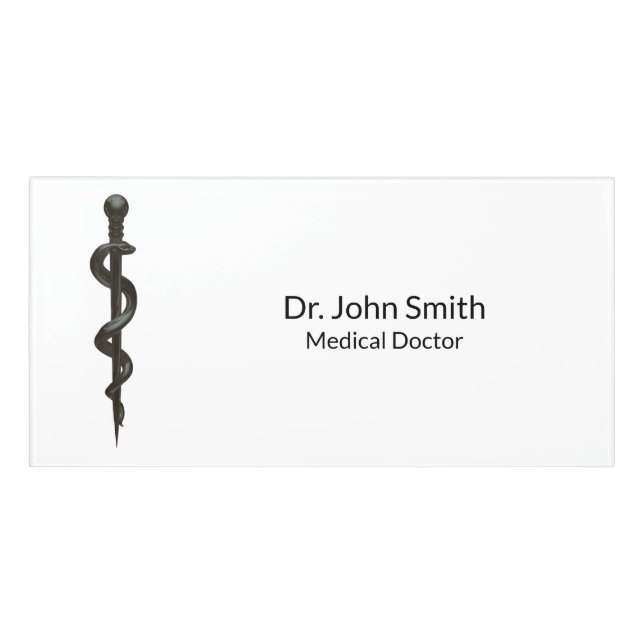 Simple Medical Asclepius Black Professional White Door Sign (Classic Front)