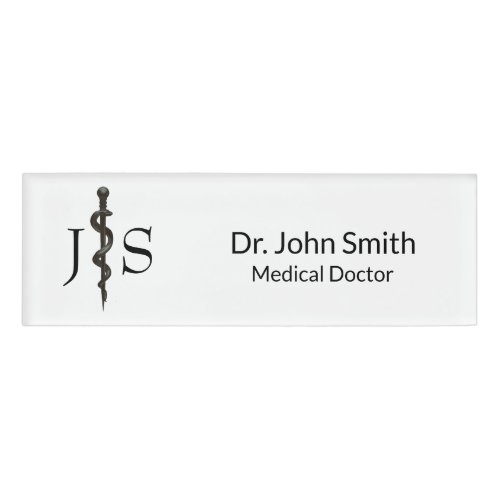Simple Medical Asclepius Black Professional White Name Tag