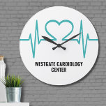 Simple Medical Doctors Office Large Clock<br><div class="desc">Turquoise heart beat EKG heart beat print, for a a doctor's office or medical practice! Not only can you change the font colors (and text of course), but you can also change the background colors which will change the heartbeat line coloring! Simple Modern Heart Beat Medical Doctors Office Large Clock...</div>