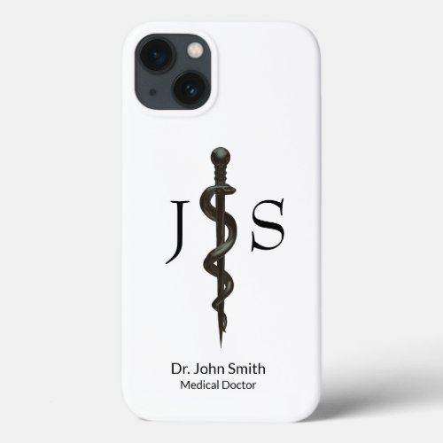 Simple Medical Professional Asclepius Black White iPhone 13 Case