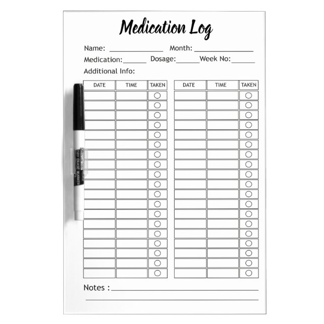 Simple Medication Check List - Personalized Dry Erase Board (Front)