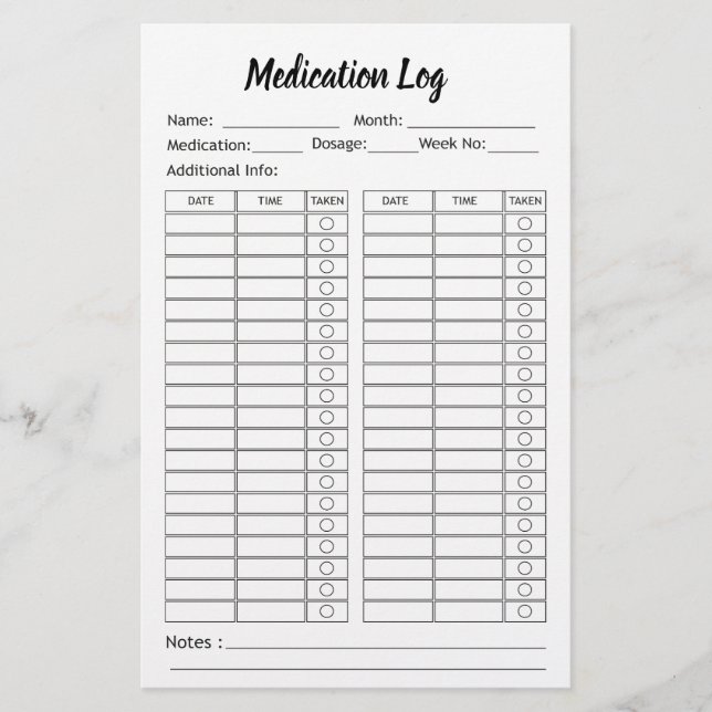 Simple Medication Check List - Personalized Stationery (Front)