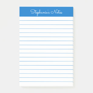 Simple Medium Blue Lined Personalized Post-it Notes