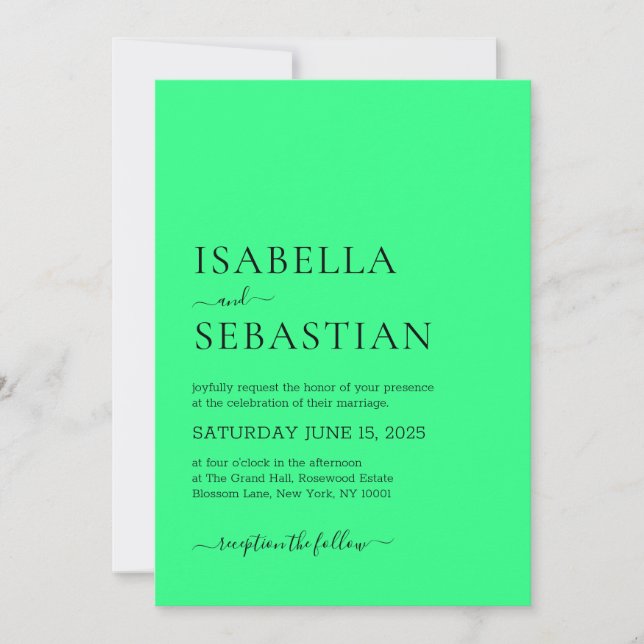 Simple Medium Spring Green Wedding Invitation (Front)