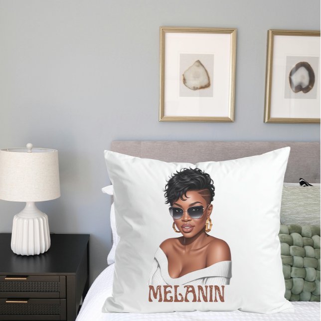Simple melanin black woman  throw pillow (Creator Uploaded)