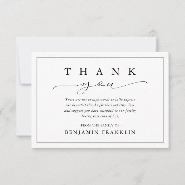 Simple Memorial Bereavement Sympathy Funeral Thank You Card (Front)