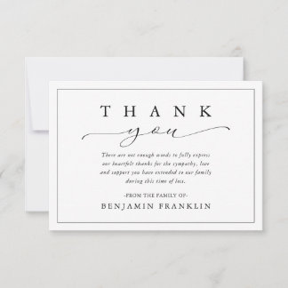 Simple Memorial Bereavement Sympathy Funeral Thank You Card