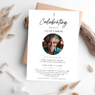 Simple Memorial Celebration Of Life Cross Photo Invitation