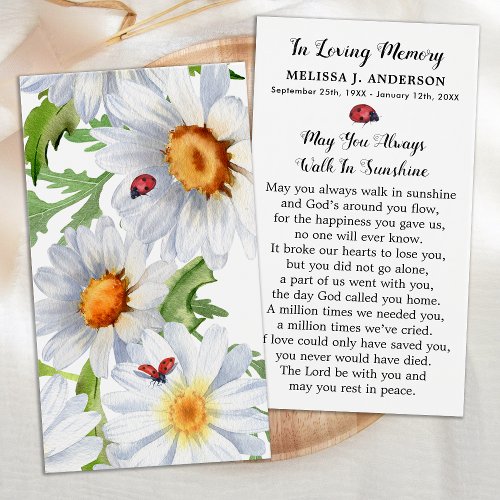 Simple Memorial Floral Daisy Funeral Prayer Card