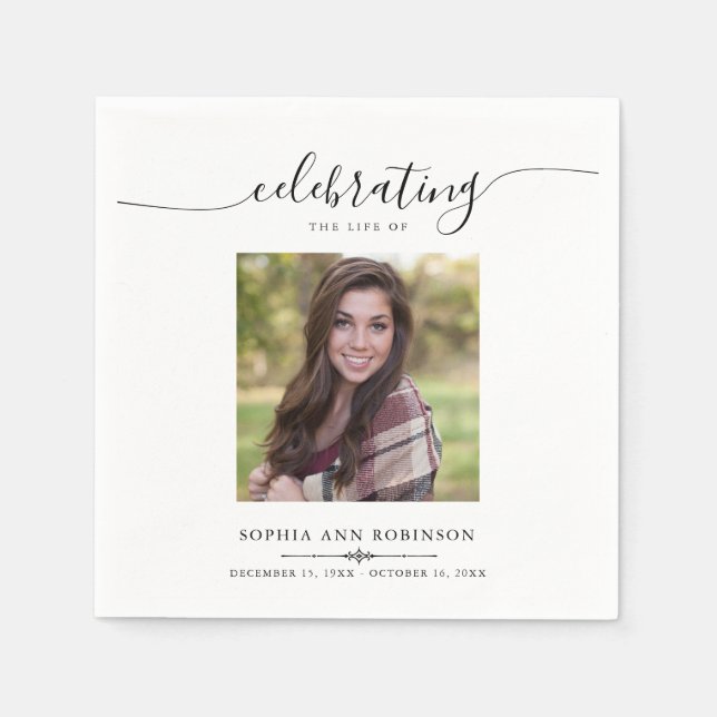 Simple Memorial Funeral Photo Napkins (Front)