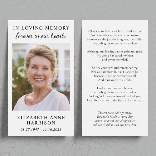 Simple Memorial Funeral Photo Prayer Card