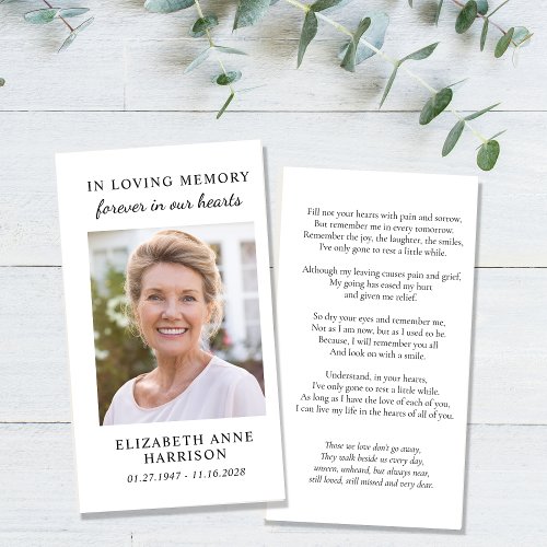 Simple Memorial Funeral Photo Prayer Card