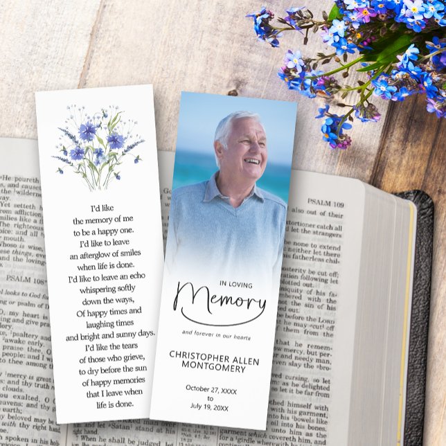 Simple Memorial Funeral Prayer Photo Bookmarks (In loving memory bookmarks, your photo and details on the front and a poem on the back)
