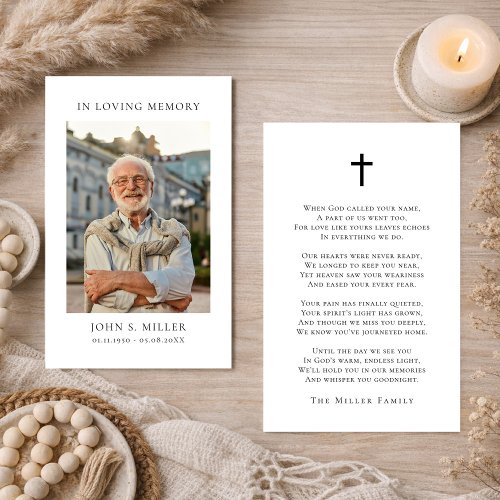Simple Memorial Funeral Prayer Photo Sympathy Card
