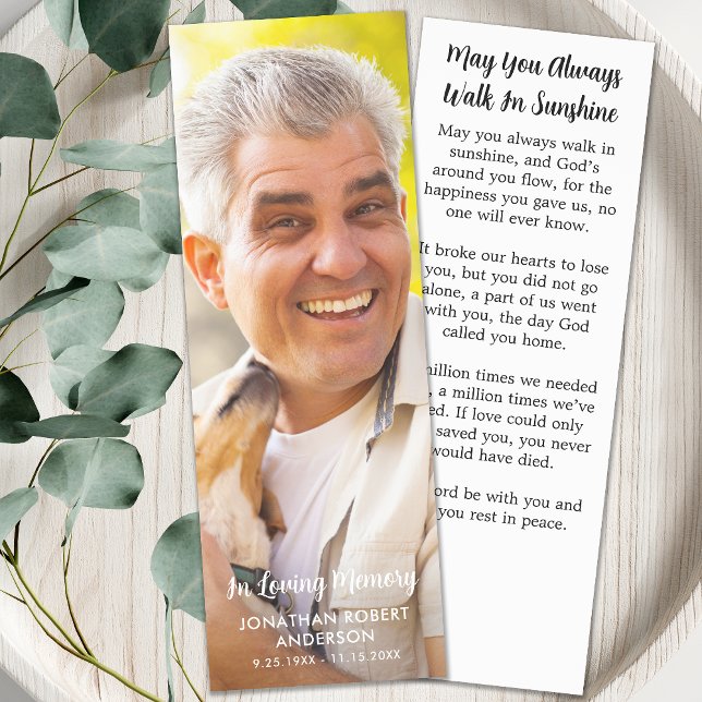 Simple Memorial Modern Photo Sympathy Prayer Card Bookmarks (Creator Uploaded)