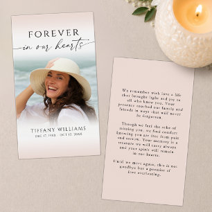 Simple Memorial Photo Forever Hearts Prayer Card