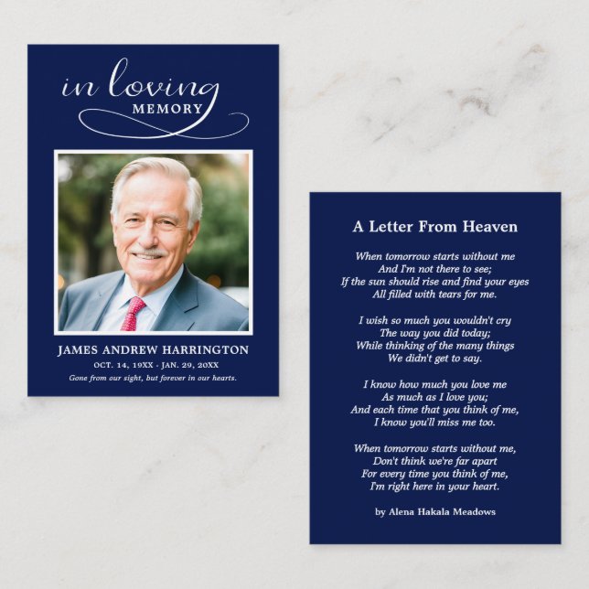 Simple Memorial Photo Funeral Card (Front/Back)