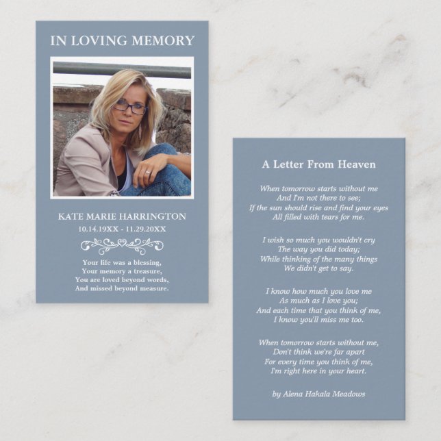 Simple Memorial Photo Funeral Card (Front/Back)