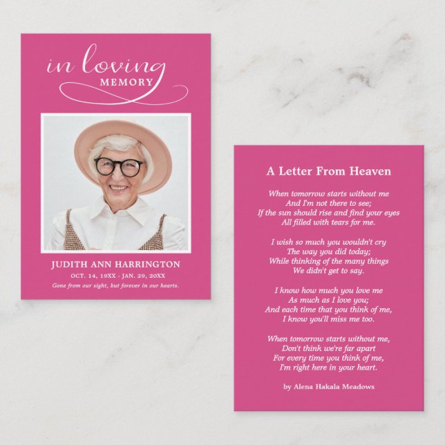 Simple Memorial Photo Funeral Card (Front/Back)