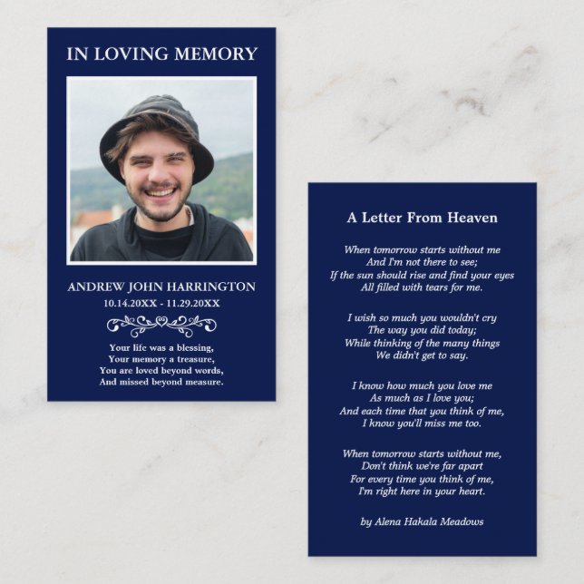 Simple Memorial Photo Funeral Card (Front/Back)