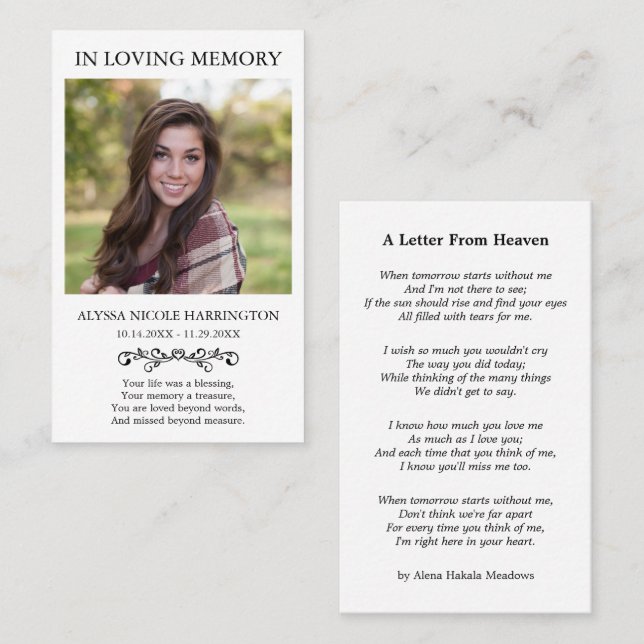 Simple Memorial Photo Funeral Card (Front/Back)