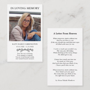 Simple Memorial Photo Funeral Card