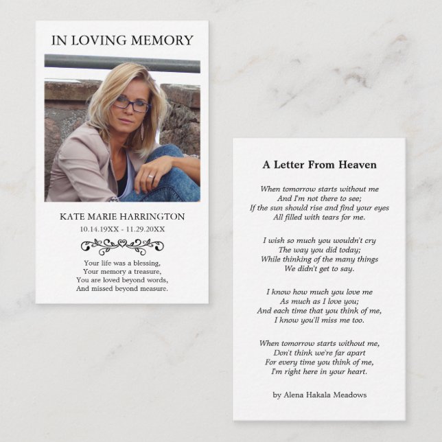 Simple Memorial Photo Funeral Card (Front/Back)