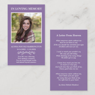 Simple Memorial Photo Funeral Card