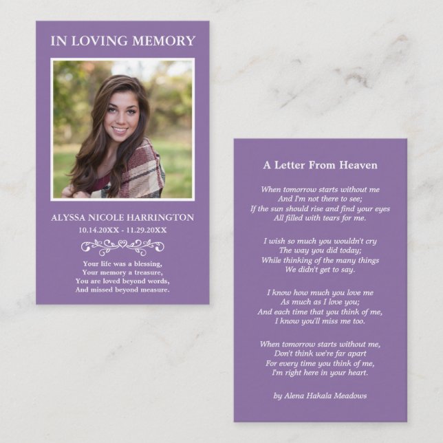 Simple Memorial Photo Funeral Card (Front/Back)