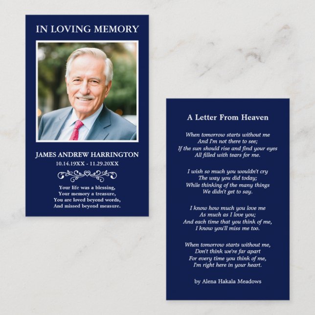 Simple Memorial Photo Funeral Card (Front/Back)