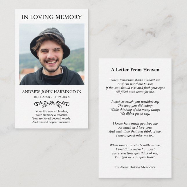 Simple Memorial Photo Funeral Card (Front/Back)