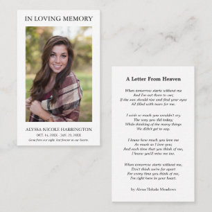 Simple Memorial Photo Funeral Card