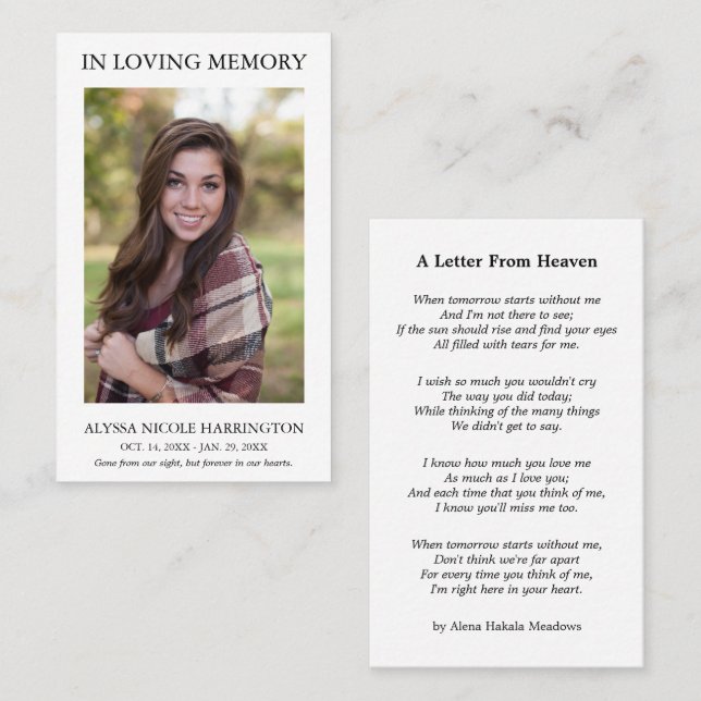 Simple Memorial Photo Funeral Card (Front/Back)