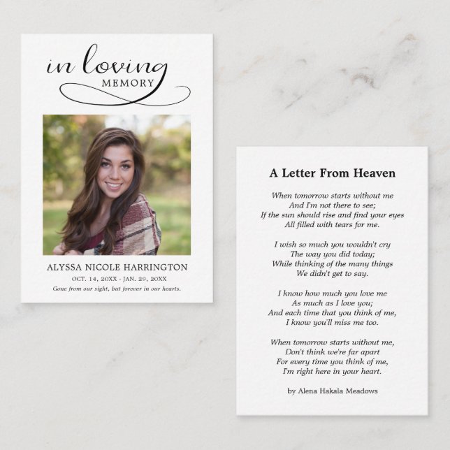 Simple Memorial Photo Funeral Card (Front/Back)