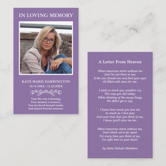 Simple Memorial Photo Funeral Card (Front/Back)