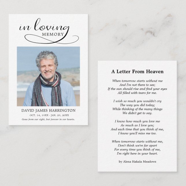 Simple Memorial Photo Funeral Card (Front/Back)
