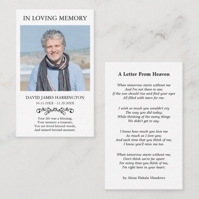 Simple Memorial Photo Funeral Card (Front/Back)