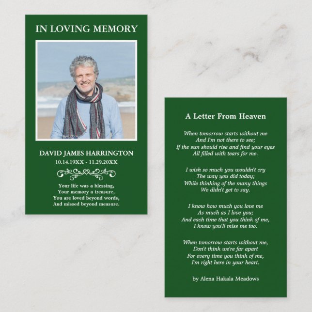 Simple Memorial Photo Funeral Card (Front/Back)