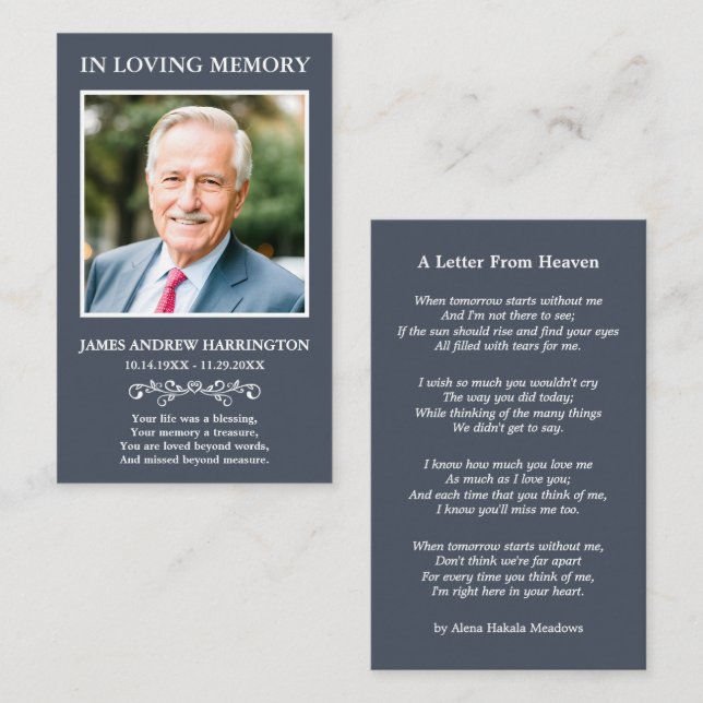 Simple Memorial Photo Funeral Card (Front/Back)