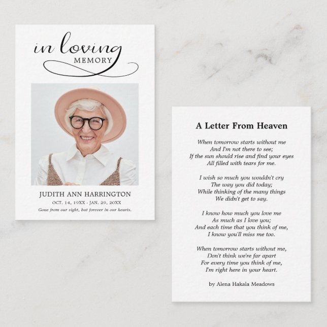 Simple Memorial Photo Funeral Card (Front/Back)