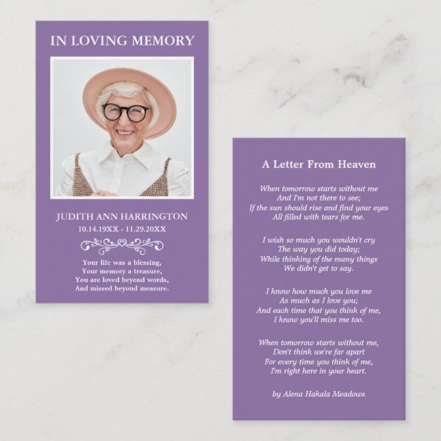 Simple Memorial Photo Funeral Card (Front/Back)