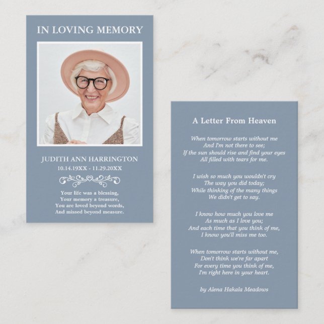 Simple Memorial Photo Funeral Card (Front/Back)