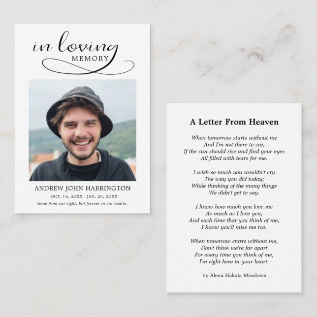 Simple Memorial Photo Funeral Card (Front/Back)