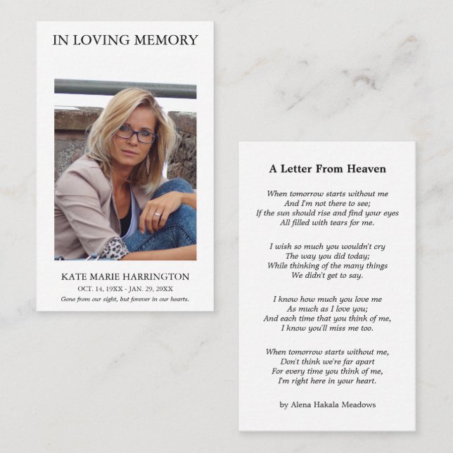 Simple Memorial Photo Funeral Card (Front/Back)
