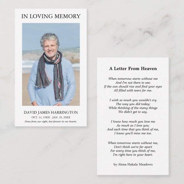 Simple Memorial Photo Funeral Card (Front/Back)
