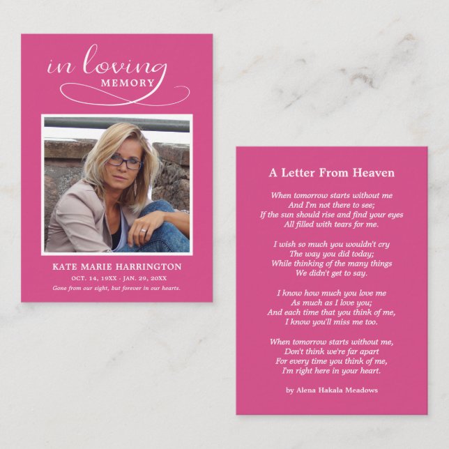 Simple Memorial Photo Funeral Card (Front/Back)