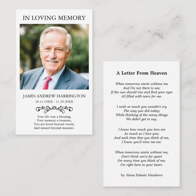 Simple Memorial Photo Funeral Card (Front/Back)