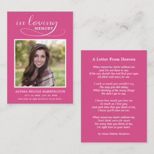 Simple Memorial Photo Funeral Card