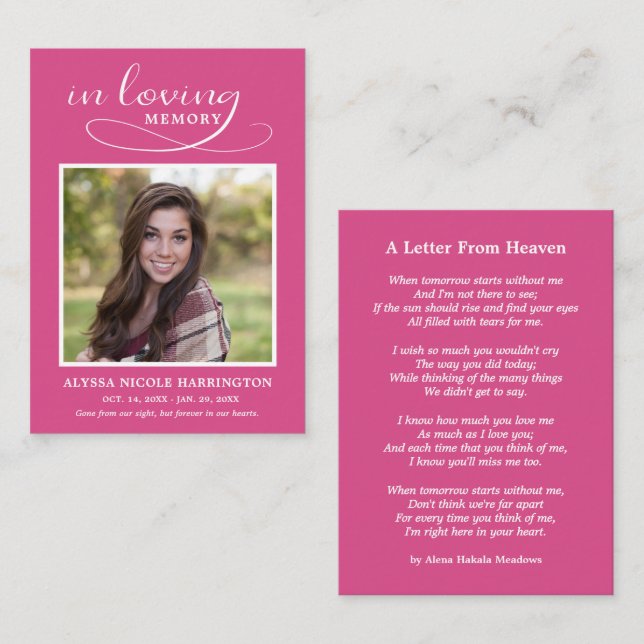 Simple Memorial Photo Funeral Card (Front/Back)