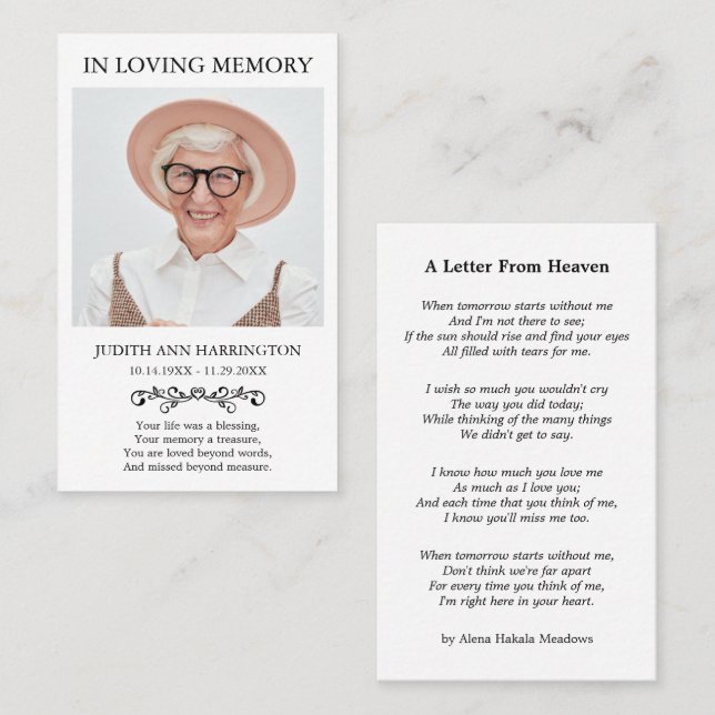 Simple Memorial Photo Funeral Card (Front/Back)